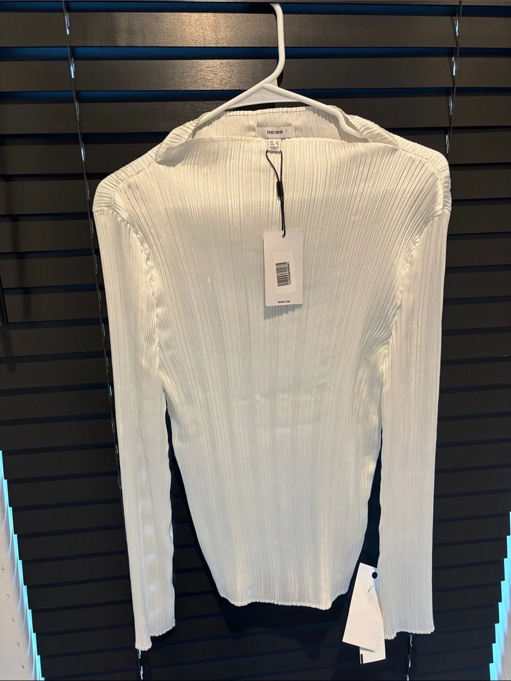 Reiss White Ribbed Mock Neck Long-Sleeve Top - Picture 2 of 3